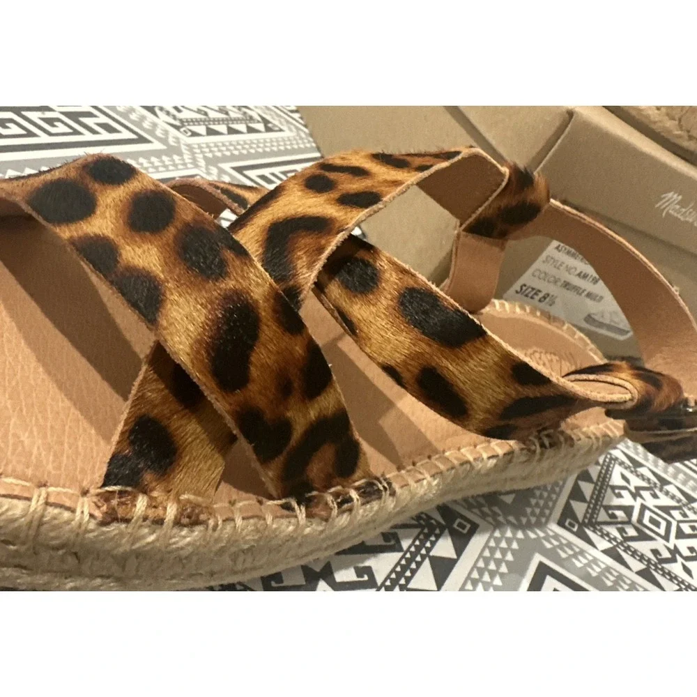 Madewell Size 8.5 Malia Asymmetrical Espadrille Sandal Truffle Leopard Calf Hair